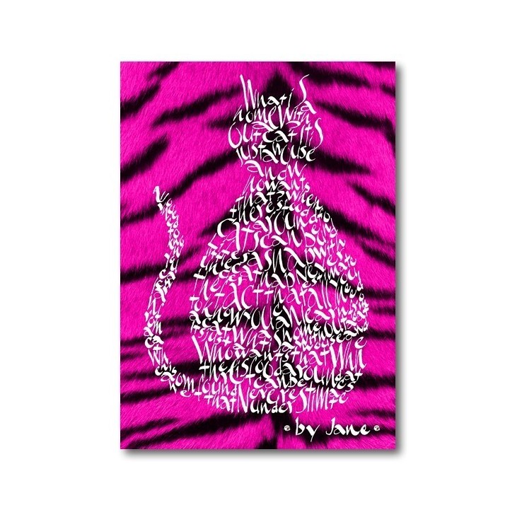 Carte de chat de chat de tigre cérifique rose par Calligraphy Arts