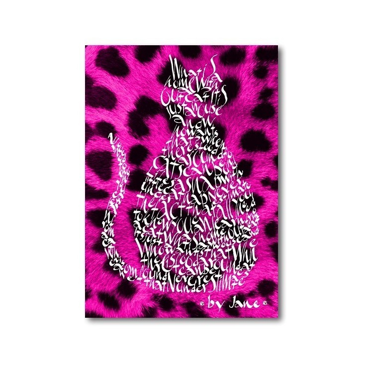 CERISE Pink Leopard Skin Cat Cart Cart Calligraphy Arts