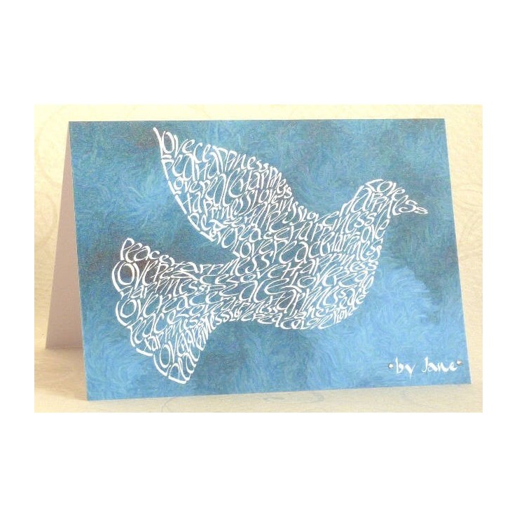 White dove greeting card with calligraphic wording
