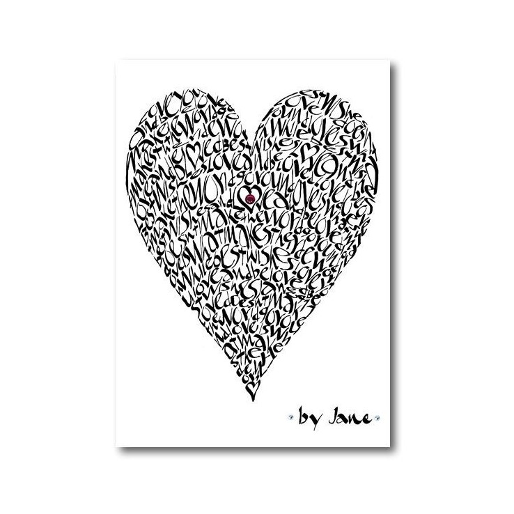 Handmade love heart greeting card with calligraphy wording