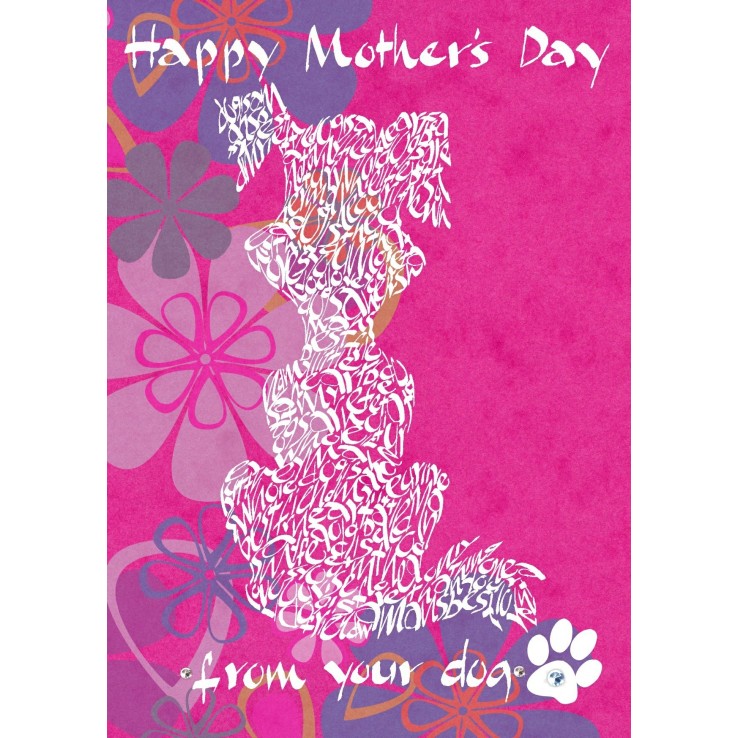 Carte de la fête des mères à thème de chien avec fond floral lumineux