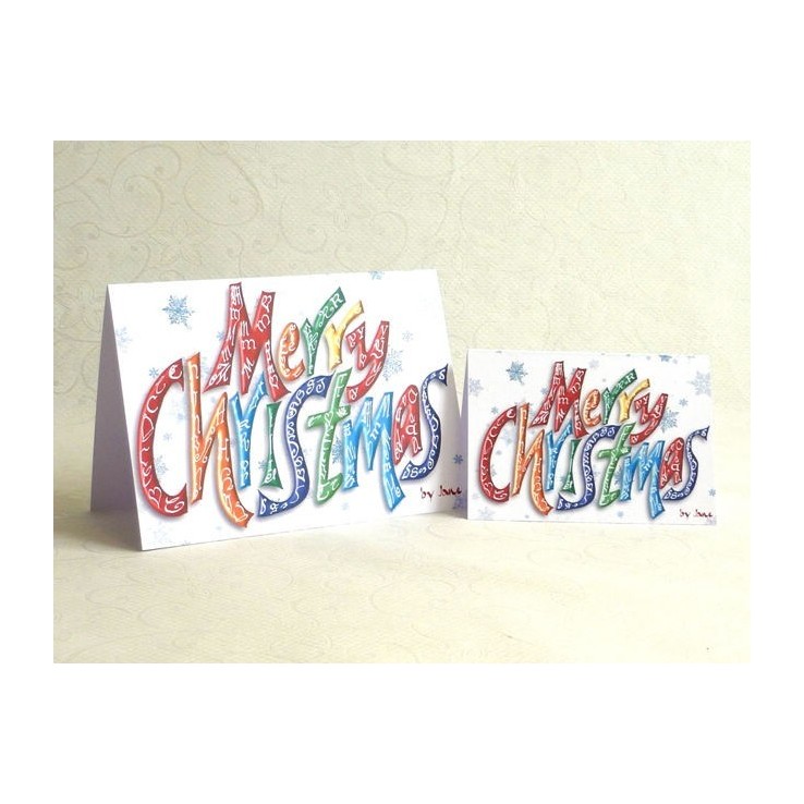 Weihnachtsgrußkarte mit kalligraphischen Details und Schneeflocken