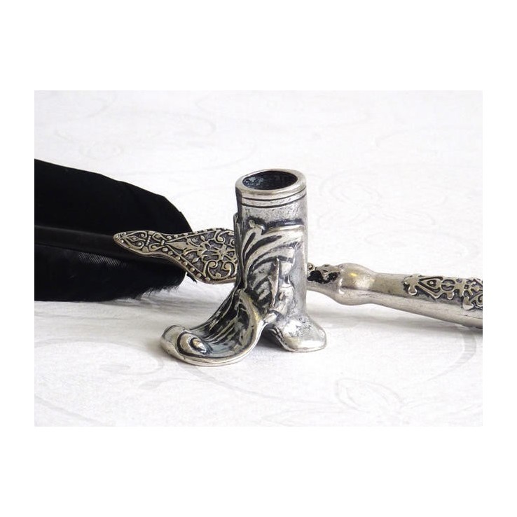 La Kaligrafica black feather pen set with boot holder and ink